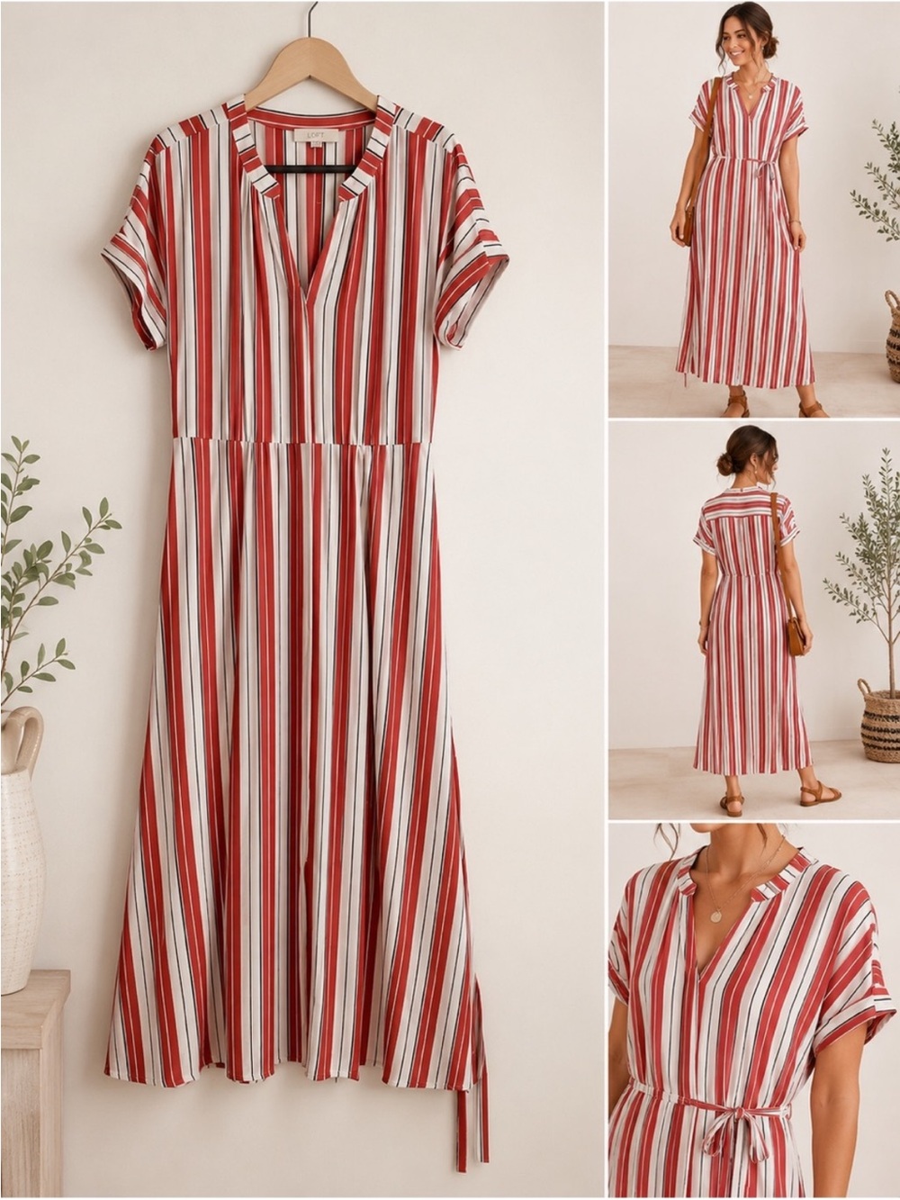 LOFT vertical stripe red/white maxi dress EUC
